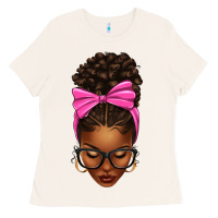 Bone afro messy bun pink bow Ladies Tee - texasbilliewilder