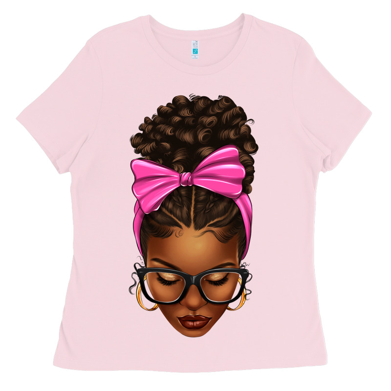 Afro Messy Bun Pink Bow Ladies Tee by texasbilliewilder | Teevron