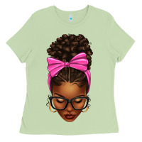 Matcha afro messy bun pink bow Ladies Tee - texasbilliewilder