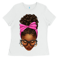 White afro messy bun pink bow Ladies Tee - texasbilliewilder