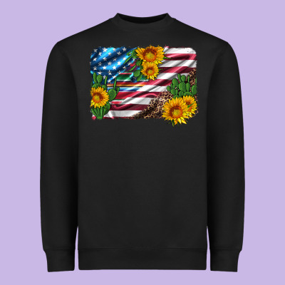 Usa Flag And Sunflower Serape Leopard And Cactus Heavyweight Sweatshirt Designed By Artiststas