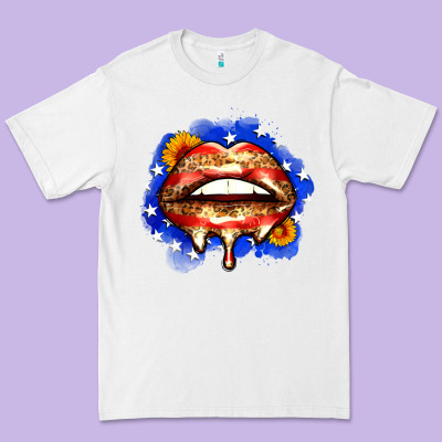 Leopard American Flag Lips Premium Tee Designed By Zillion Design Studio