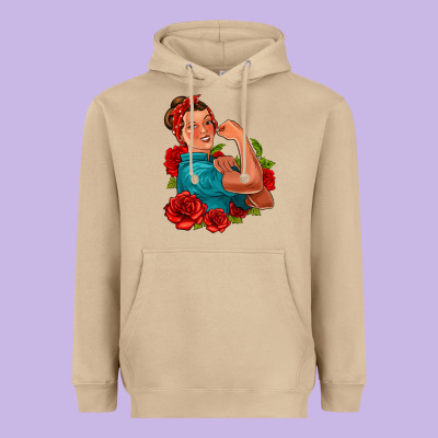 Hispanic Strong Woman With Roses Heavyweight Hoodie Designed By Jasminsmagicworld