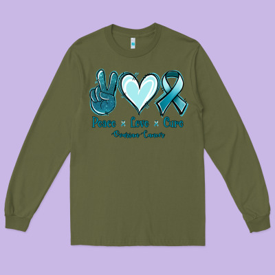 Peace Love Cure Ovarian Cancer Long Sleeve Tee Designed By Jasminsmagicworld