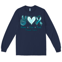 Navy Peace Love Cure Ovarian Cancer Long Sleeve Tee - Jasminsmagicworld