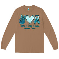 Toasted Coconut Peace Love Cure Ovarian Cancer Long Sleeve Tee - Jasminsmagicworld