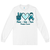 White Peace Love Cure Ovarian Cancer Long Sleeve Tee - Jasminsmagicworld