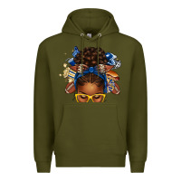 Army Green blue and gold american football afro messy bun Premium Hoodie - texasbilliewilder