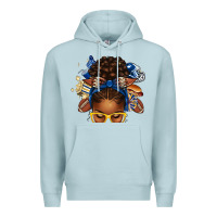 Blue Mist blue and gold american football afro messy bun Premium Hoodie - texasbilliewilder