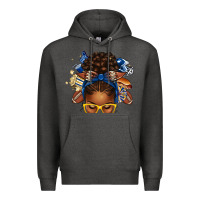 Charcoal Heather blue and gold american football afro messy bun Premium Hoodie - texasbilliewilder