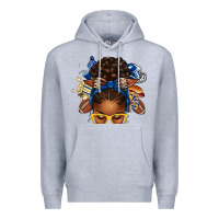 Heather Grey blue and gold american football afro messy bun Premium Hoodie - texasbilliewilder