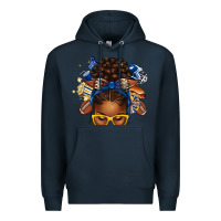 Navy blue and gold american football afro messy bun Premium Hoodie - texasbilliewilder
