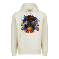 Oatmeal Heather blue and gold american football afro messy bun Premium Hoodie - texasbilliewilder