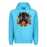 Ocean Blue blue and gold american football afro messy bun Premium Hoodie - texasbilliewilder