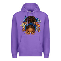 Blue And Gold American Football Afro Messy Bun Premium Hoodie | Teevron