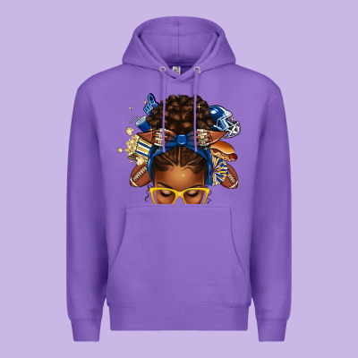 Blue And Gold American Football Afro Messy Bun Premium Hoodie Designed By Texasbilliewilder