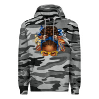 Slate Camo blue and gold american football afro messy bun Premium Hoodie - texasbilliewilder