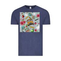 Vintage Denim school bus back to school seamless pattern Vintage Tee - BundleAndBundleShop