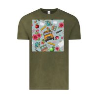 Vintage Olive school bus back to school seamless pattern Vintage Tee - BundleAndBundleShop