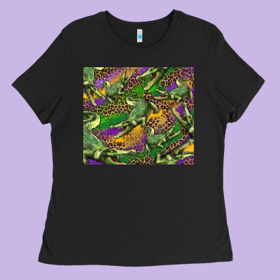 Ladies Tee mardi gras louisiana crocodile leopard