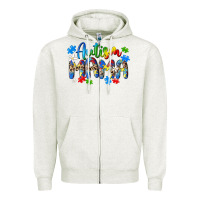 Oatmeal Heather autism mama Zipper Hoodie - MaliasSmallBusiness