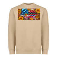 Mushroom usa flag and serape with leopard and sunflowers license plate Heavyweight Sweatshirt - Artiststas