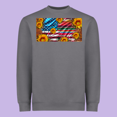 Usa Flag And Serape With Leopard And Sunflowers License Plate Heavyweight Sweatshirt Designed By Artiststas