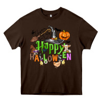 Chocolate Brown happy halloween farm animals Heavy Core Tee - Zillion Design Studio