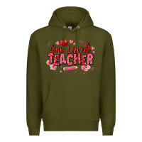 Army Green one loved teacher afro messy bun Premium Hoodie - texasbilliewilder