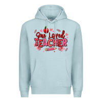 Blue Mist one loved teacher afro messy bun Premium Hoodie - texasbilliewilder