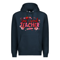 Navy one loved teacher afro messy bun Premium Hoodie - texasbilliewilder
