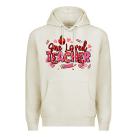 Oatmeal Heather one loved teacher afro messy bun Premium Hoodie - texasbilliewilder