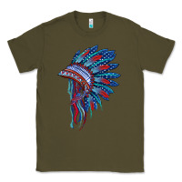 Army Green indian headdress with american flag Classic Tee - BarkalooDesign