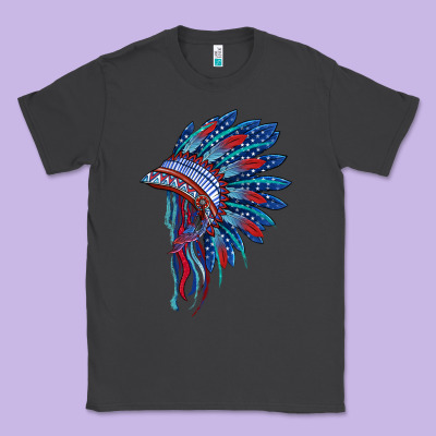 Indian Headdress With American Flag Classic Tee Designed By Barkaloodesign