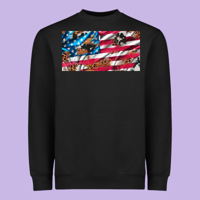 Usa Flag And Leopard With Wood License Plate Heavyweight Sweatshirt Designed By Artiststas