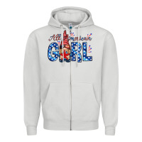 Dove Grey all american girl with gnome Zipper Hoodie - NancyCooperArtShop
