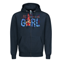 Navy all american girl with gnome Zipper Hoodie - NancyCooperArtShop