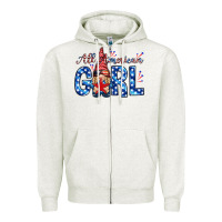 Oatmeal Heather all american girl with gnome Zipper Hoodie - NancyCooperArtShop