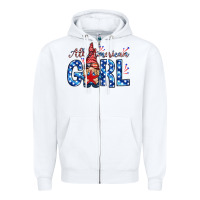 White all american girl with gnome Zipper Hoodie - NancyCooperArtShop