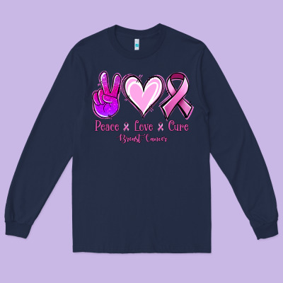 Peace Love Cure Breast Cancer Long Sleeve Tee Designed By Jasminsmagicworld