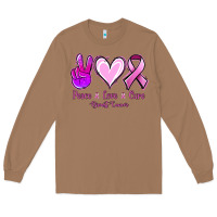 Toasted Coconut Peace Love Cure Breast Cancer Long Sleeve Tee - Jasminsmagicworld