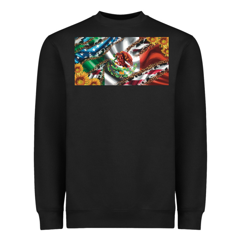 Usa Flag And Mexico Flag With Sunflower And Cowhide  License Plate Heavyweight Sweatshirt by Artiststas | Teevron