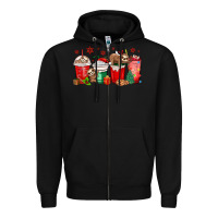 Black christmas sloth coffee cups Zipper Hoodie - MaliasSmallBusiness