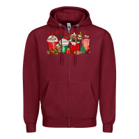 Burgundy christmas sloth coffee cups Zipper Hoodie - MaliasSmallBusiness