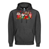 Charcoal Heather christmas sloth coffee cups Zipper Hoodie - MaliasSmallBusiness