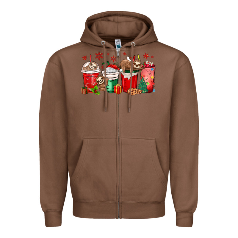 Christmas Sloth Coffee Cups Zipper Hoodie by MaliasSmallBusiness | Teevron
