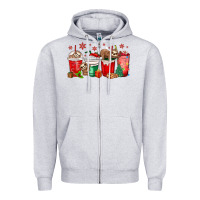 Heather Grey christmas sloth coffee cups Zipper Hoodie - MaliasSmallBusiness