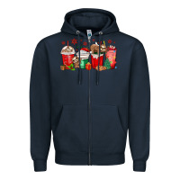 Navy christmas sloth coffee cups Zipper Hoodie - MaliasSmallBusiness