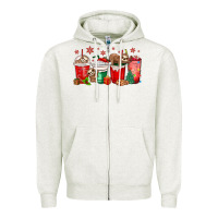 Oatmeal Heather christmas sloth coffee cups Zipper Hoodie - MaliasSmallBusiness