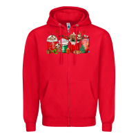 Red christmas sloth coffee cups Zipper Hoodie - MaliasSmallBusiness